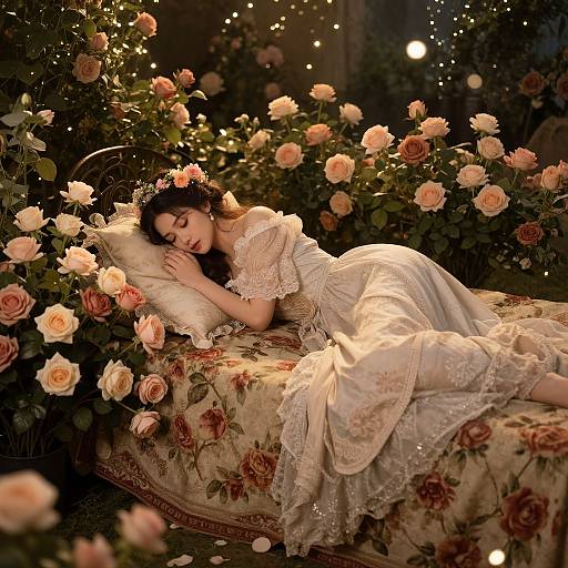 Enchanted Woman Amidst Rose Garden
