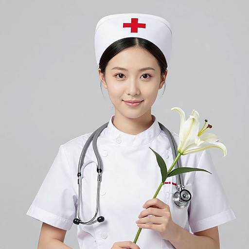 Nurse with Stethoscope and Lily