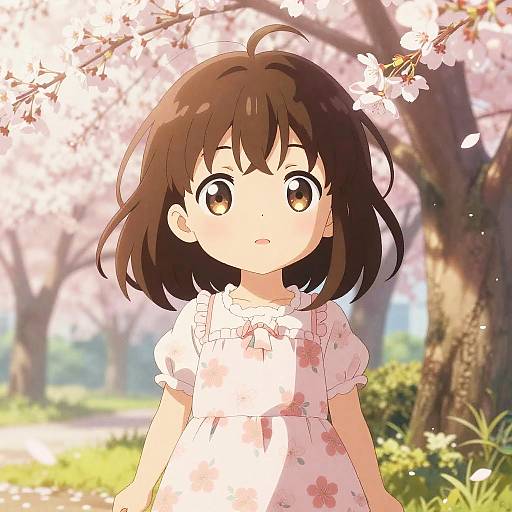 Cute Anime Girl in Cherry Blossom Garden
