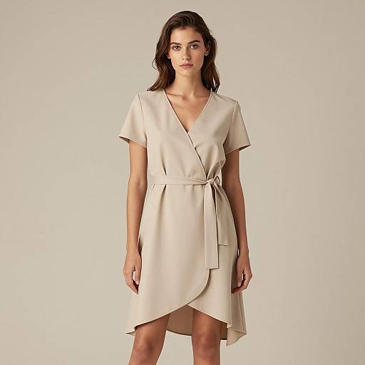 Woman in Beige Wrap Dress