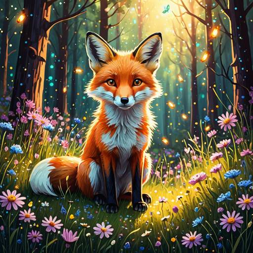 Adorable Cartoon Fox in Sunlit Forest Clearing Adorable Cartoon Fox in Sunlit Forest Clearing