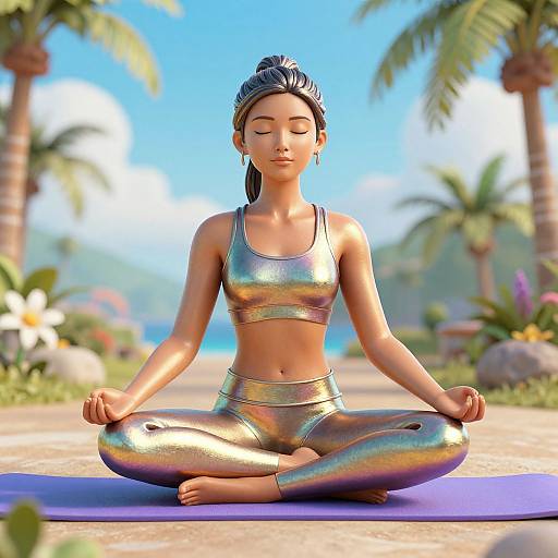 Woman Meditating Outdoors in Metallic Yoga Outfit
