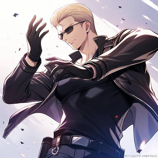 Illustration of Albert wesker, resident evil in the style of Yukie (peach candy)