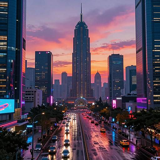 Futuristic Cyberpunk Cityscapes at Sunset