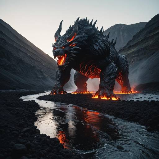 Majestic Magma Beast in Volcanic Landscape