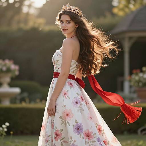 Regal Model in Floral White Dress