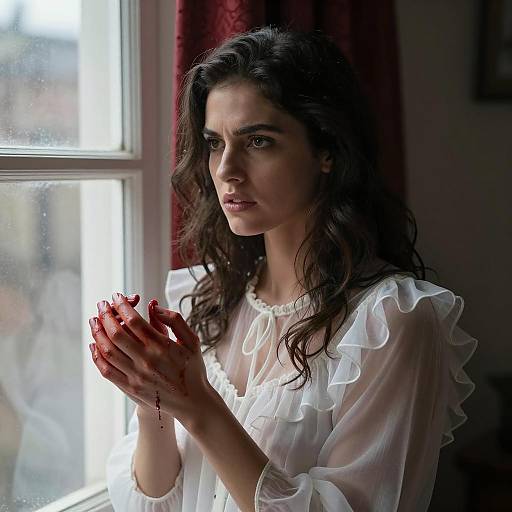 Woman with Blood on Hands by Window