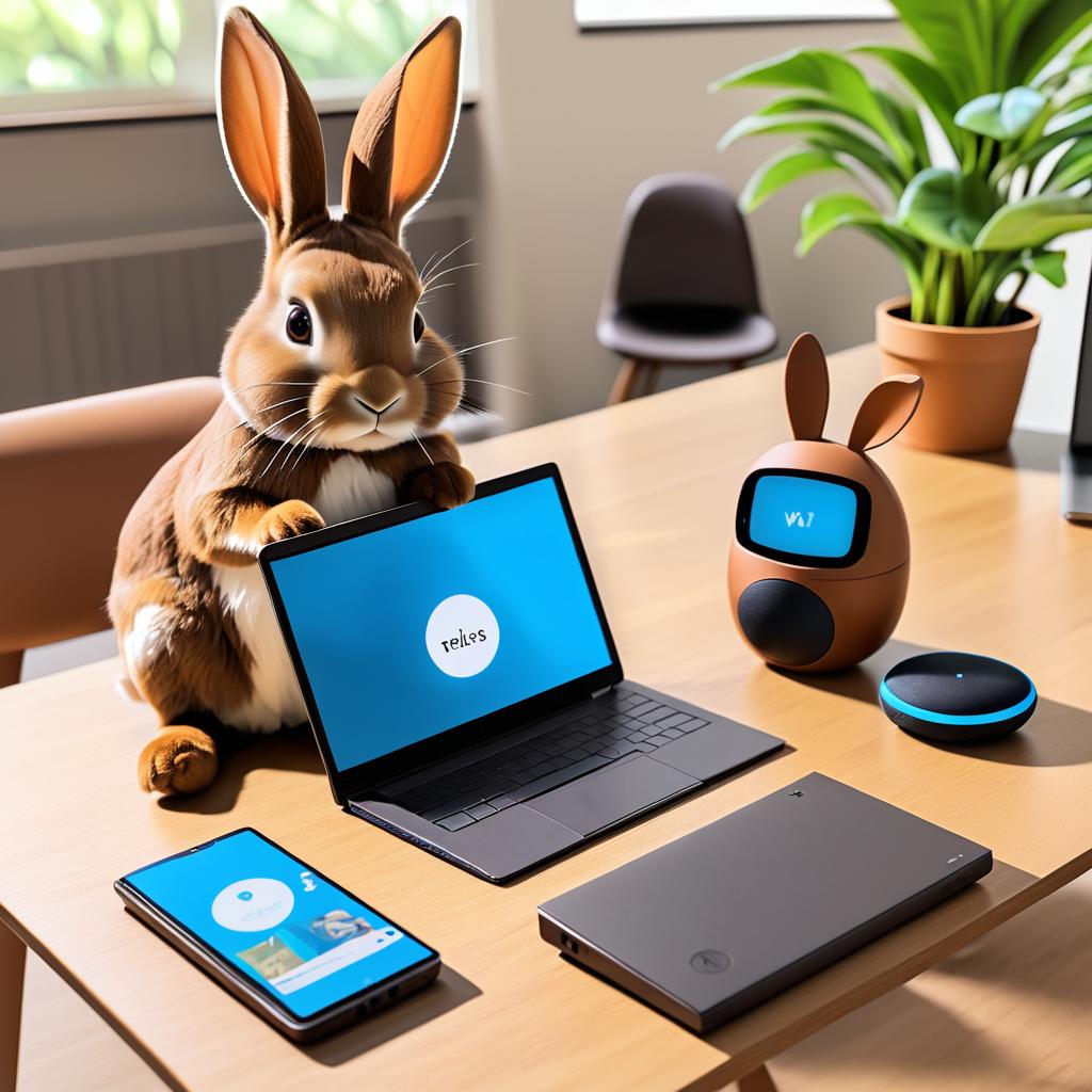 Brown Rabbit Engaged with Technology