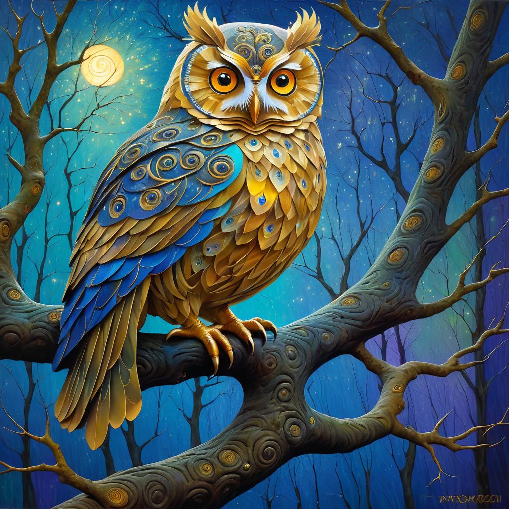 Wise Owl in Elegant Cinematic Painting