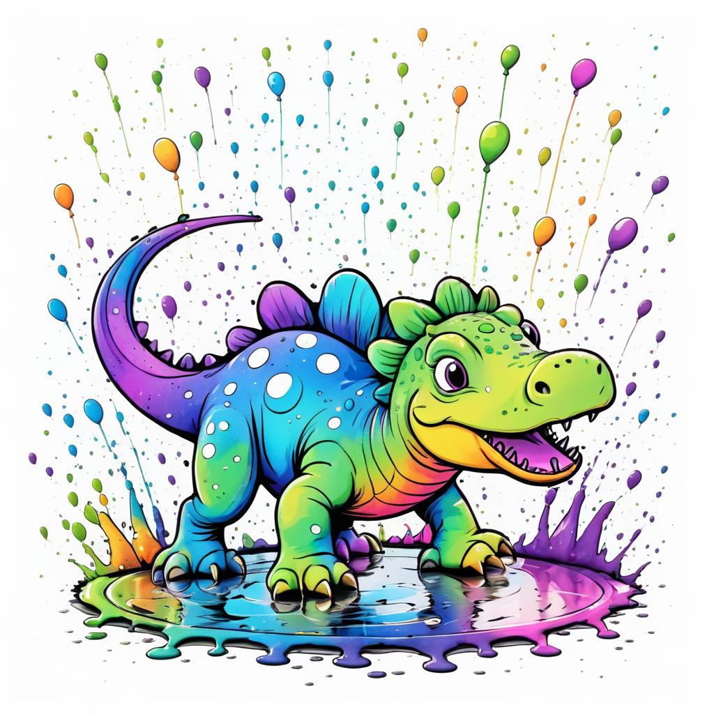 Playful Dinosaur Splashing in Puddle