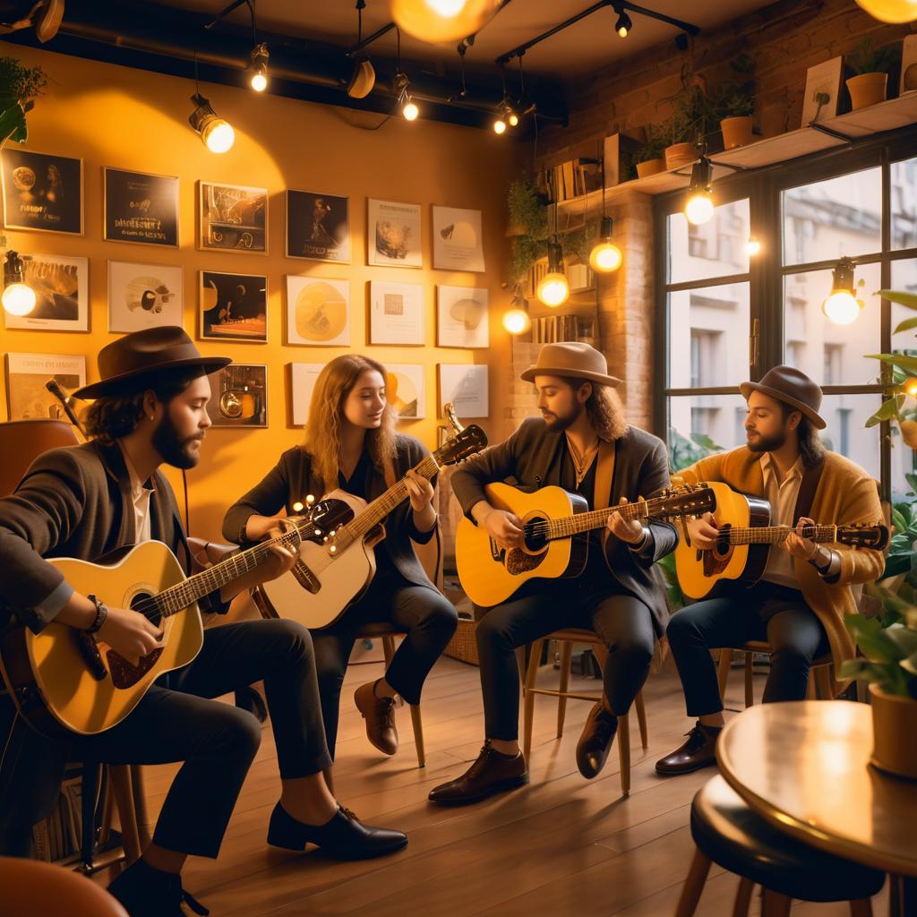 Musicians Jamming in a Cozy Cafe