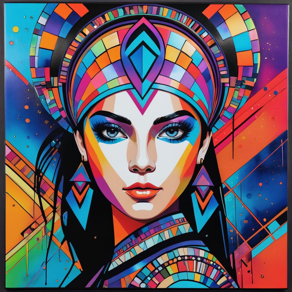 Vibrant Geometric Art of a Young Girl