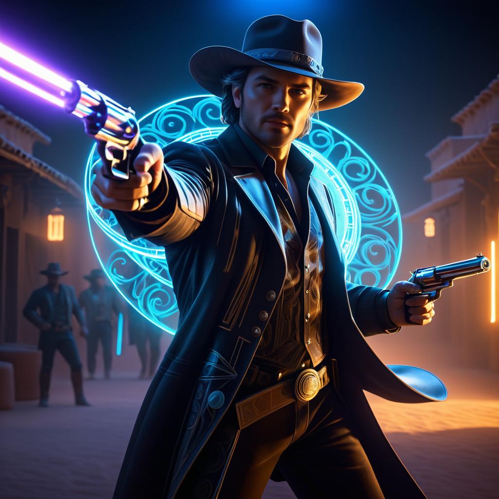 Futuristic Western Gunslinger in Action