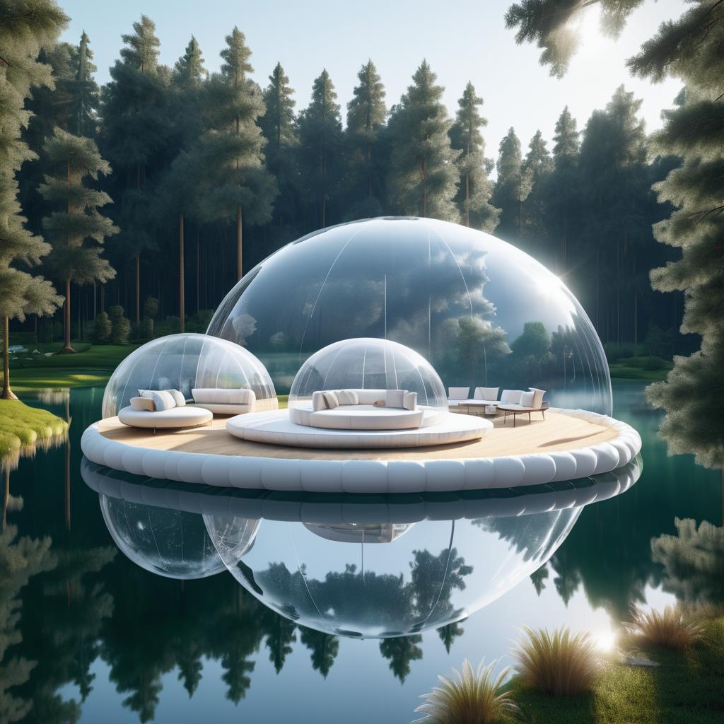 Floating Clear Dome in a Serene Lake