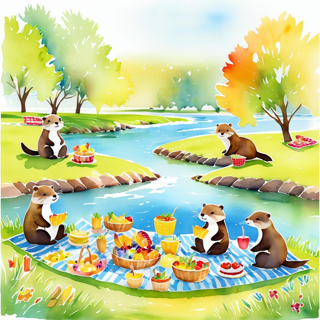 Playful Otters' Sunny Picnic Adventure