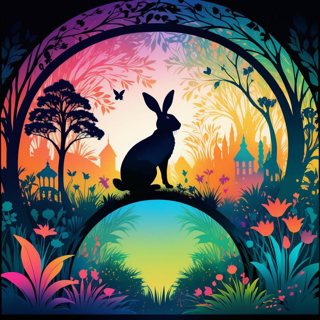 Surreal Rabbit Silhouette with Garden Scene