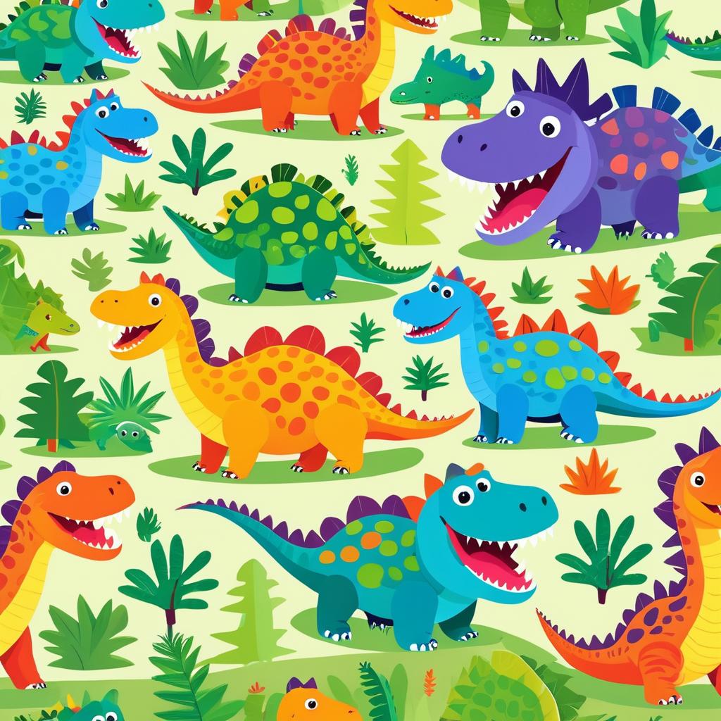 Friendly Dinosaurs in Colorful Playful Style