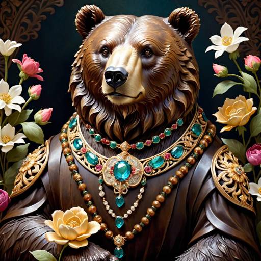 Regal Bear Surrounded by Blossoms