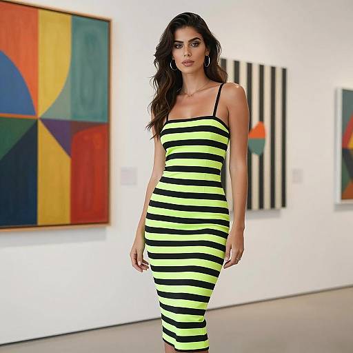 Confident Fashionista in Modern Art Gallery