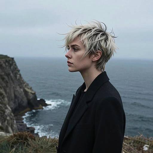 Melancholic Woman by Coastal Cliff