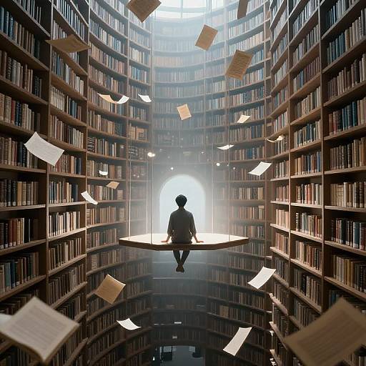 Serene Figure in Ethereal Underwater Library