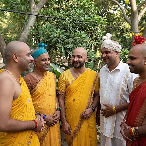 Joyful Bald Indian Men Celebrating