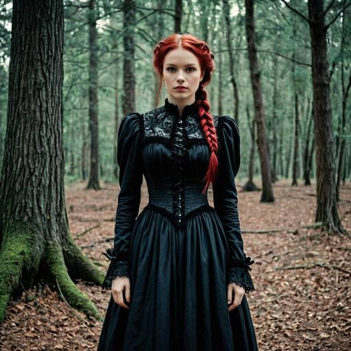 Woman in Gothic Victorian Dress in Forest