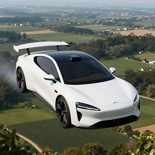 Futuristic White Flying Car CGI