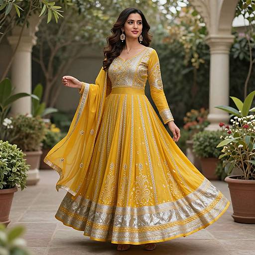 Elegant Saffron Anarkali in Garden