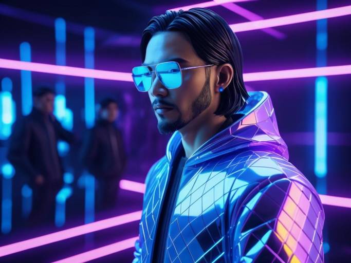 Man Wearing Reflective Jacket and Blue Glasses in Neon Light