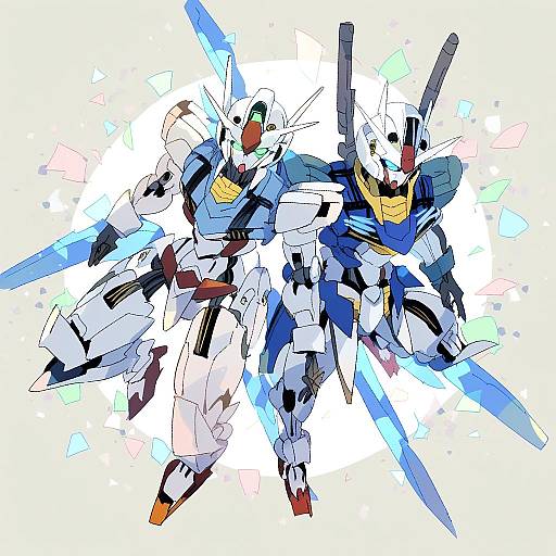 Illustration of Gundam aerial, gundam in the style of Nikorashi-ka