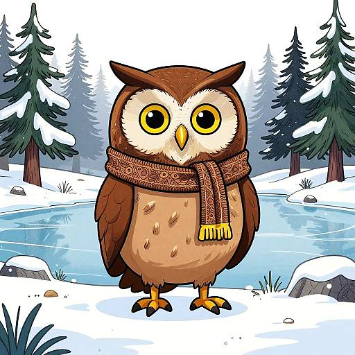 Tim Burton Style Owl in Snowy Scene