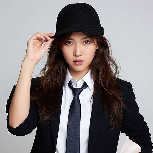 Stylish Woman in Hat and Tie