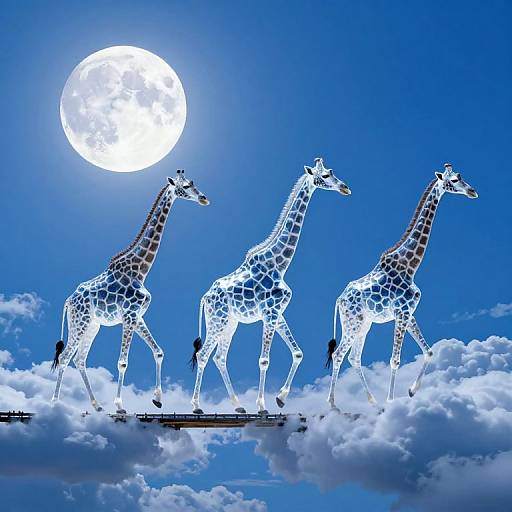 Surreal Giraffes on Cloud Bridge