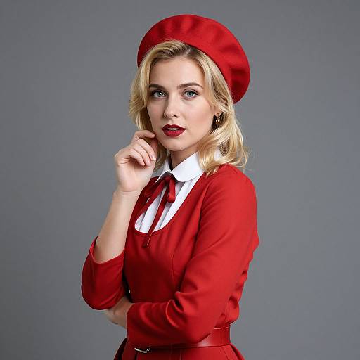 Retro Female Fashion with Red Beret