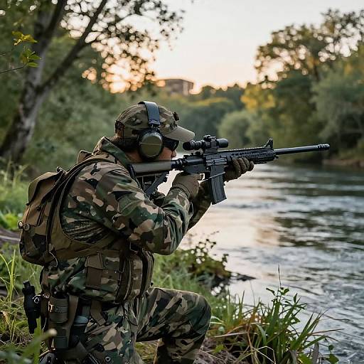 Sniper Prone at Riverbank Golden Hour