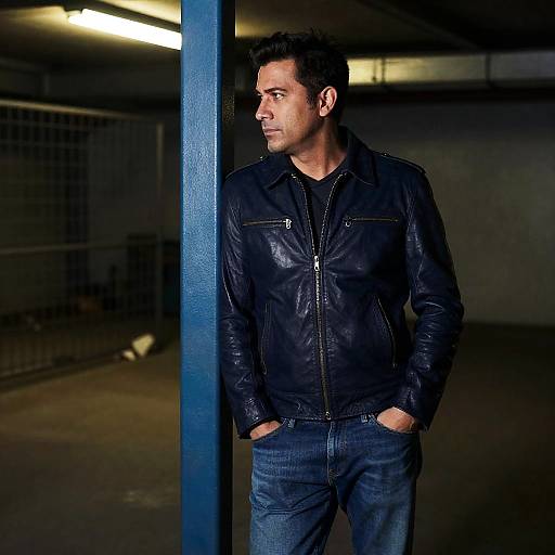 Man in Blue Jacket in Industrial Setting