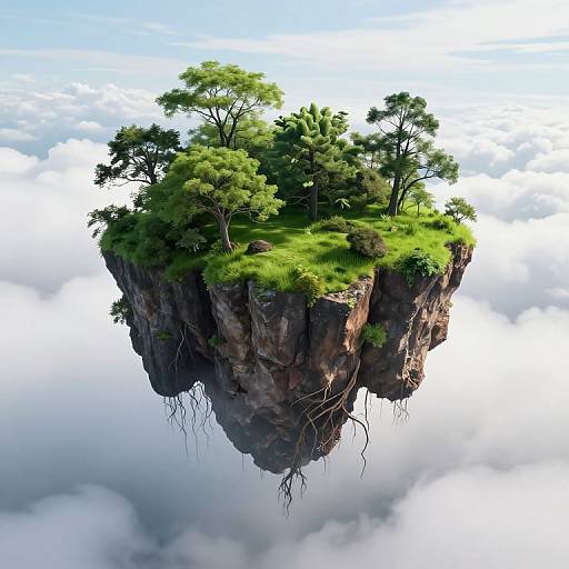 Floating Island Above White Clouds