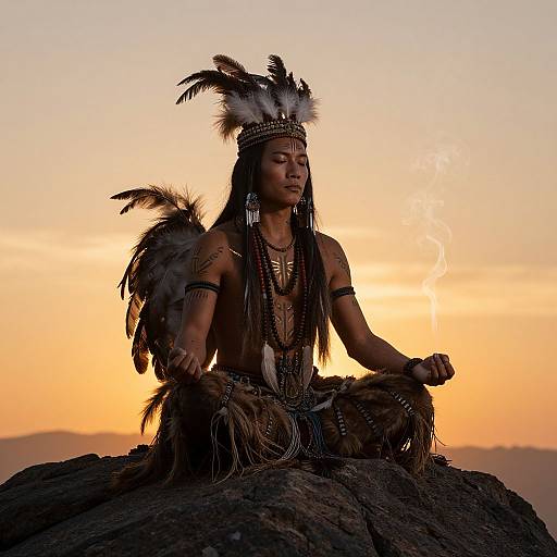 Bull Shaman Meditating at Sunset