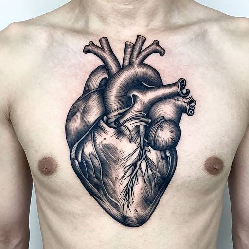 Intricate Anatomical Heart Chest Tattoo