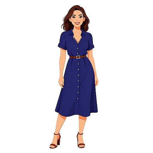 Smiling woman in navy blue shirt dress