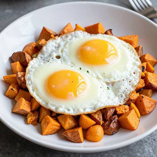 Fried Eggs on Sweet Potato Hash
