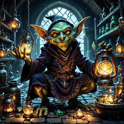 Sly Goblin Alchemist in Fantasy Lab