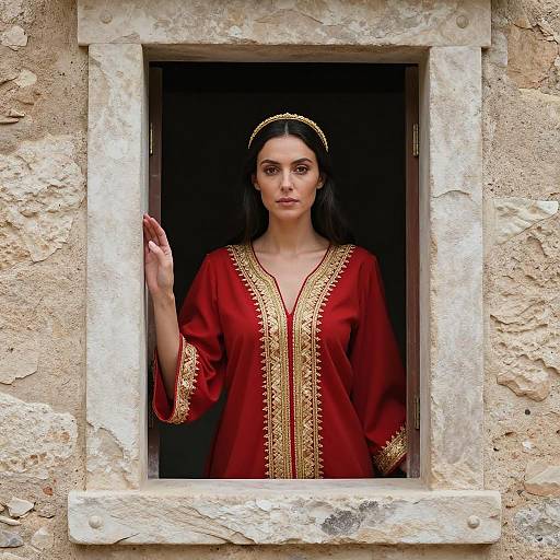 Elegant Woman in Embroidered Dress