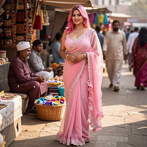 Vibrant South Asian Woman in Saree
