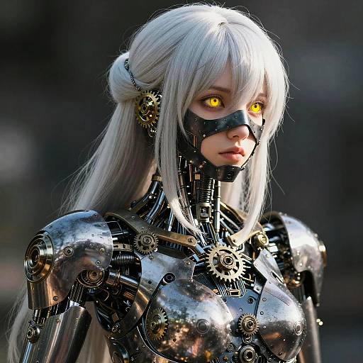 Futuristic Female Cyborg with White Hair