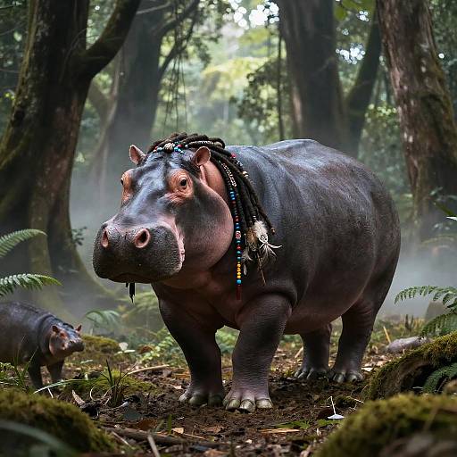 Dreadlocked Hippo in Mystical Forest