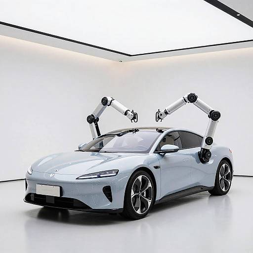 AI-Designed Car in Minimalist Showroom