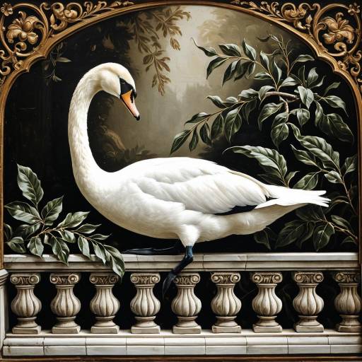 Elegant Swan on Ornate Balustrade