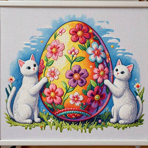 Futuristic Cats with Floral Easter Quilt
